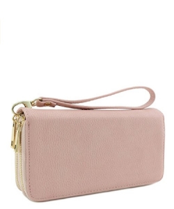 Double Zip Around Wristlet Wallet WU0002 PINK